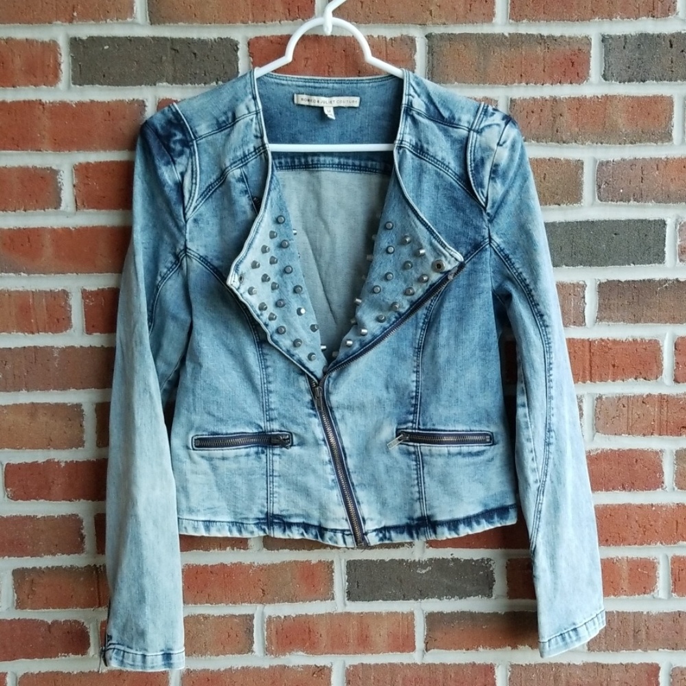 Romeo & Juliet Couture Denim Moto Jacket Studded